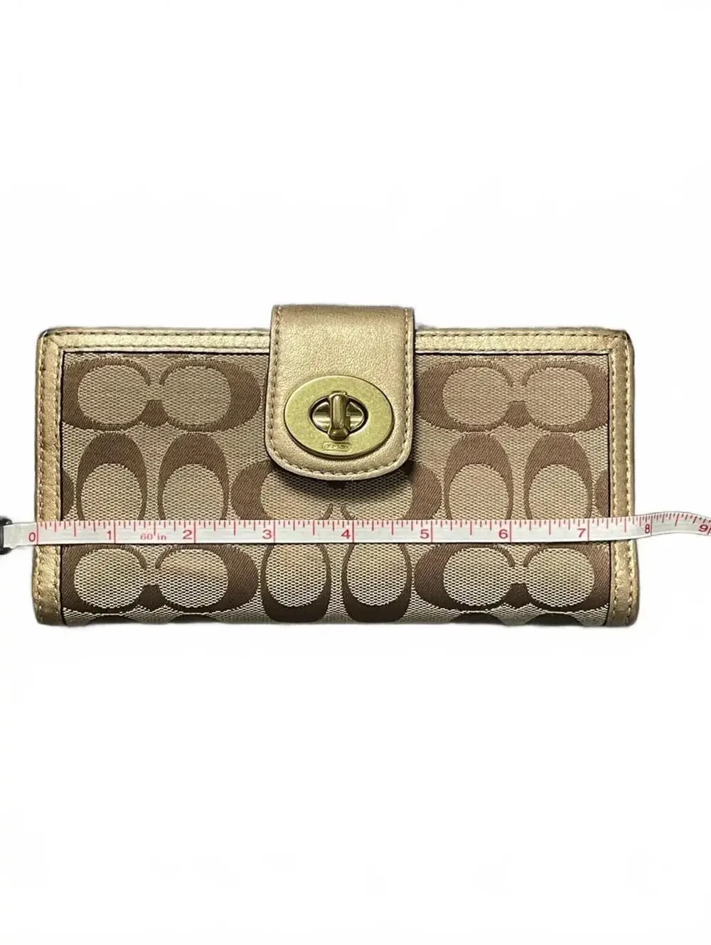 VTG Coach Khaki and Metallic Gold Signature Continental Wallet